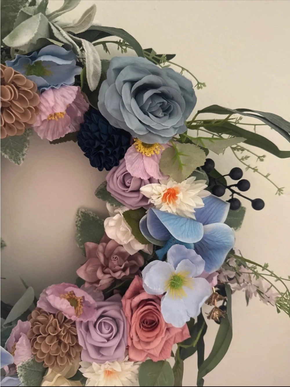 Elegant Blue & Pink Mixed Floral Wreath - Home Accents